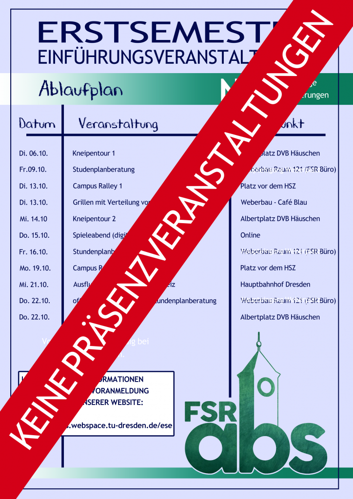 Aktualisierter ESE-Plan. Präsenzveranstaltungen fallen weg.